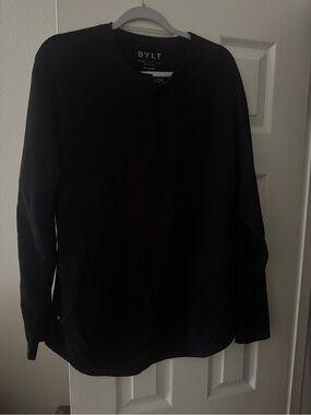 BYLT Basics Black Drop Cut Henley Long Sleeve Large